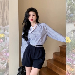 Áo sơ mi bigsize 60kg-95kg hoạ tiết sọc xanh tay dài phù hợp mặc đi làm