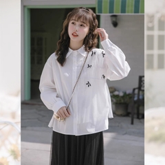 Áo sơ mi bigsize 60kg - 95kg phối lưới đính nơ mặc đi làm đi học