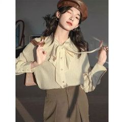 Áo sơ mi big size nữ cổ nơ 60kg - 100kg chất lụa tằm gân mặc đi làm sang trọng