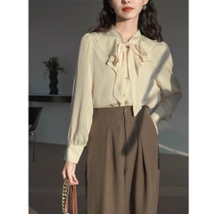 Áo sơ mi big size nữ cổ nơ 60kg - 100kg chất lụa tằm gân mặc đi làm sang trọng