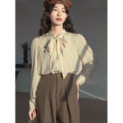 Áo sơ mi big size nữ cổ nơ 60kg - 100kg chất lụa tằm gân mặc đi làm sang trọng