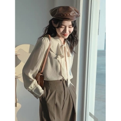 Áo sơ mi big size nữ cổ nơ 60kg - 100kg chất lụa tằm gân mặc đi làm sang trọng