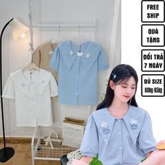 Áo sơ mi đính hoa nổi bigsize 60kg - 95kg phù hợp mặc đi học, đi làm, đi chơi