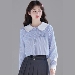 Aó sơ mi bigsize sọc cổ sen 60kg - 95kg phối ren phù hợp mặc đi làm, đi học, đi chơi