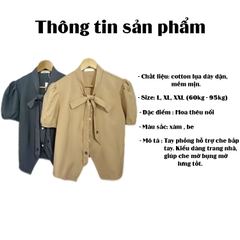 Áo kiểu bigsize 60kg-95kg nơ cổ thêu hoa chất cotton lụa