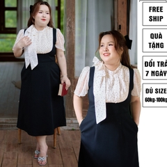 CA030019-Đầm công sở bigsize nữ 60kg-100kg phối voan chấm bi phù hợp mặc đi tiệc đi làm đi chơi