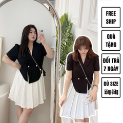 Sét áo vest xẻ tà chân váy dáng xoè bigsize 60kg - 95kkg phù hợp mặc đi làm đi chơi đi tiệc