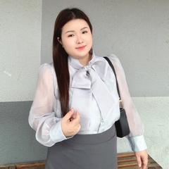 Áo Sơ Mi Nữ Bigsize Voan Tơ Hai Lớp Nơ Cổ Sang Trọng