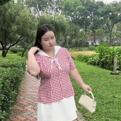 Áo Sơ Mi Bigsize Nữ 60kg - 85kg Caro Peplum Cổ Thủy Thủ Chất Cotton Dày Dặn