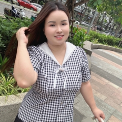 Áo Sơ Mi Bigsize Nữ 60kg - 85kg Caro Peplum Cổ Thủy Thủ Chất Cotton Dày Dặn