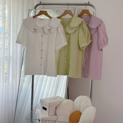 Áo sơ mi nữ bigsize 60kg - 95kg cổ sen thêu hoa - Chất cotton mềm mịn, phong cách vintage