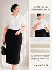 Áo sơ mi bigsize cổ sen chất thô boi thêu nổi họa tiết sọc dọc thiết kế của CHIANBIGSIZE kiểu dáng thanh lịch che khuyết điểm