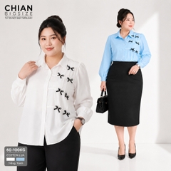 Áo sơ mi bigsize 60kg - 95kg phối lưới đính nơ mặc đi làm đi học