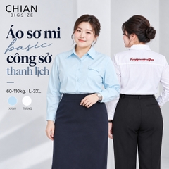 Áo sơ mi bigsize 60kg-100kg thêu chữ phom dáng basic năng động, phong cách