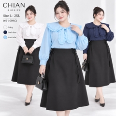 Áo Sơ Mi Bigsize Nữ 60kg - 100kg Cổ Nơ Bèo Phù Hợp Mặc Đi Làm , Đi Học, Đi Chơi