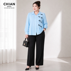 Áo sơ mi bigsize 60kg - 95kg phối lưới đính nơ mặc đi làm đi học