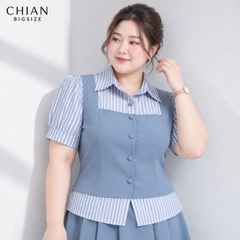 Áo sơ mi nữ Bigsize 60kg - 90kg Dáng Giả Gile Phối Sọc