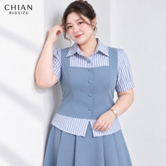 Áo sơ mi nữ Bigsize 60kg - 90kg Dáng Giả Gile Phối Sọc