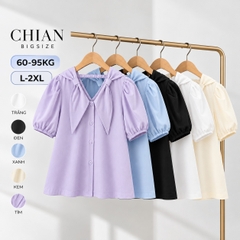 Áo sơ mi bigsize 60kg - 95kg kiểu nơ cổ dây lưng phù hợp mặc đi chơi du lịch