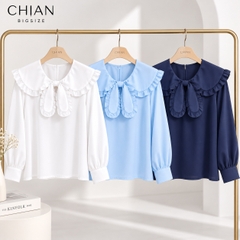 Áo Sơ Mi Bigsize Nữ 60kg - 100kg Cổ Nơ Bèo Phù Hợp Mặc Đi Làm , Đi Học, Đi Chơi