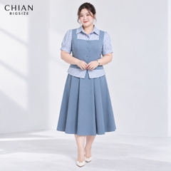 Áo sơ mi nữ Bigsize 60kg - 90kg Dáng Giả Gile Phối Sọc