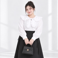 Áo Sơ Mi Bigsize Nữ 60kg - 100kg Cổ Nơ Bèo Phù Hợp Mặc Đi Làm , Đi Học, Đi Chơi