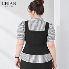 Áo sơ mi nữ Bigsize 60kg - 90kg Dáng Giả Gile Phối Sọc