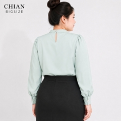 Áo sơ mi bigsize 60kg-95kg nơ cổ đính ngọc trai sang trọng phù hợp mặc đi làm, đi tiệc