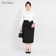 Áo sơ mi bigsize 60kg-95kg nơ cổ đính ngọc trai sang trọng phù hợp mặc đi làm, đi tiệc