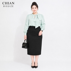 Áo sơ mi bigsize 60kg-95kg nơ cổ đính ngọc trai sang trọng phù hợp mặc đi làm, đi tiệc