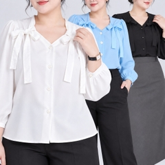 Áo sơ mi cột nơ vai bigsize 55Kg - 95kg áo sơ mi bigsize công sở áo sơ mi dễ thương