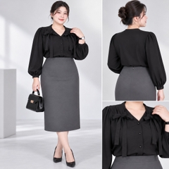 Áo sơ mi cột nơ vai bigsize 55Kg - 95kg áo sơ mi bigsize công sở áo sơ mi dễ thương