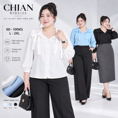 Áo sơ mi cột nơ vai bigsize 55Kg - 95kg áo sơ mi bigsize công sở áo sơ mi dễ thương