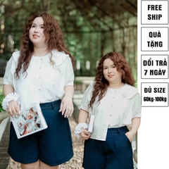 Áo sơ mi cổ bèo hoa nổi xanh bigsize 60kg- 100kg phù hợp mặc đi làm đi học đi chơi