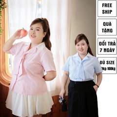 Áo sơ mi bigsize nữ 60kg - 100kg cổ sơ mi caravat phù hợp mặc đi làm đi học, đi chơi