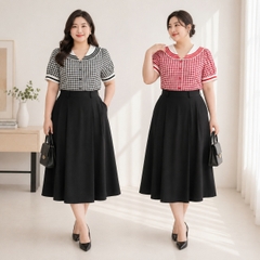 Áo sơ mi caro cổ thủy thủ nữ bigsize 60kg - 95kg phong cách Hàn Quốc thời trang