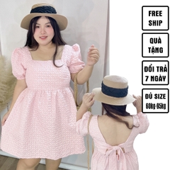 Đầm gấm xốp nơ lưng bigsize 60kg - 95kg mặc đi tiệc đi chơi