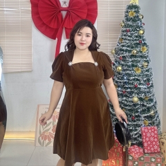 Đầm nhung kem tag đá cao cấp bigsize 60kg - 95kg