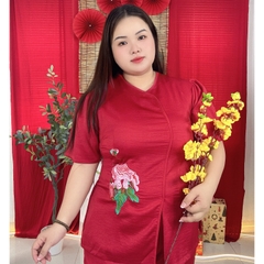 Đồ lam đi chùa bigsize cao cấp thêu hoa mẫu đơn 60kg - 95kg