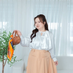 Áo sơ mi bigsize 60kg-95kg nơ cổ đính ngọc trai sang trọng phù hợp mặc đi làm, đi tiệc