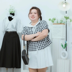 Áo sơ mi caro cổ sen bigsize 60kkg-90kg mặc công sở đi làm đi chơi