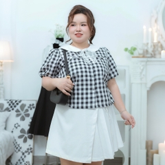 Áo sơ mi caro cổ sen bigsize 60kkg-90kg mặc công sở đi làm đi chơi