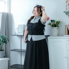 Áo sơ mi nữ Bigsize 60kg - 90kg Dáng Giả Gile Phối Sọc