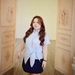 Áo sơ mi nữ bigsize 60kg-100kg kiểu dáng cột eo tay ngắn chất cotton mát mềm mịn phù hợp mặc đi làm, đi học, đi chơi