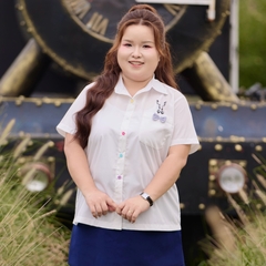 Áo sơ mi trắng nữ bigsize 60kg - 100kg đính thỏ và nơ