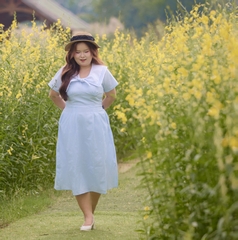 Đầm cổ thuỷ thủ bigsize 60kg - 95kg sọc dọc gọn dáng phù hợp mặc đi làm, đi tiệc, đi chơi