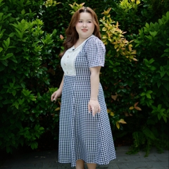CA030025-Đầm công sở bigsize hoạ tiết caro phối ren có túi phù hợp mặc đi làm đi làm , đi tiệc , đi chơi