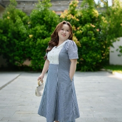 CA030025-Đầm công sở bigsize hoạ tiết caro phối ren có túi phù hợp mặc đi làm đi làm , đi tiệc , đi chơi