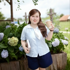 Áo sơ mi bigsize nữ 60kg - 100kg cổ thuỷ thủ nơ xinh hoạ tiết sọc phù hợp mặc đi làm, đi học, đi chơi