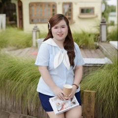 Áo sơ mi bigsize nữ 60kg - 100kg cổ thuỷ thủ nơ xinh hoạ tiết sọc phù hợp mặc đi làm, đi học, đi chơi